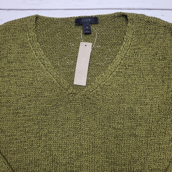 J. Crew Swing Flare Sleeve Sweater V Neck Olive Green Textured Knit Cotton XS - Picture 3 of 7
